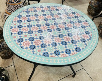 Amazing Mosaic table For outdoor & indoor - ColorfullHandcrafted Zellige Mid Century Table - Rustic Garden Decor Mosaic Table