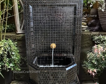 Handmade Luxury Black Mosaic Water Fountain: Exquisite Garden Decor by Craftsmen