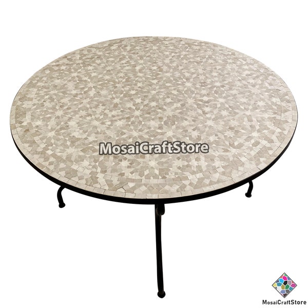 Round mosaic table, Beige Large handcrafted table, Outdoor and indoor table