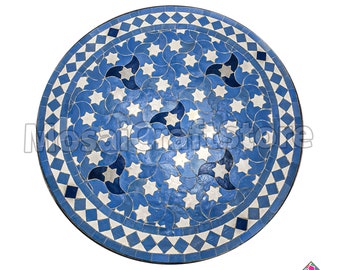 Blue Mosaic table handmade with real mosaic tiles and metal legs