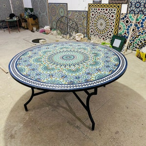 Large Dinig Mosaic Table - Solide Handcrafted Table for Ountdoor & Indoor - Mid Century Moroccan Zellige Table - Luxury Tiles Table