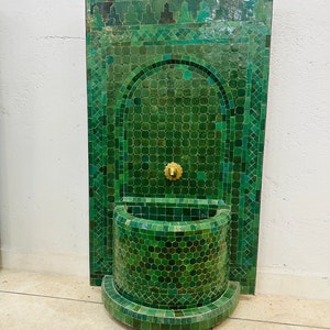 Emerald Green Fountain Mosaic Zellige tiles, Handmade Mosaic Fountain water Inside for Indoor and garden decor, Moroccaan Tiles Zellige