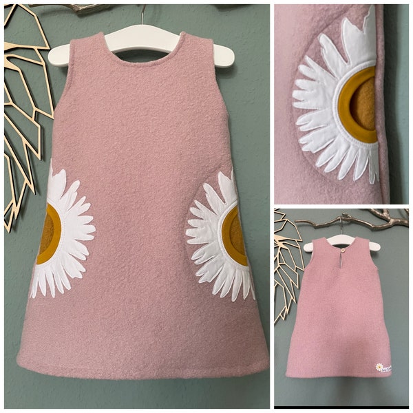 Wollwalk Kleid "Daisy" | Hängerkleidchen | Wollkleid | Kleid Mädchen | gefüttert o. ungefüttert | versch. Farben | auch ohne Applikation