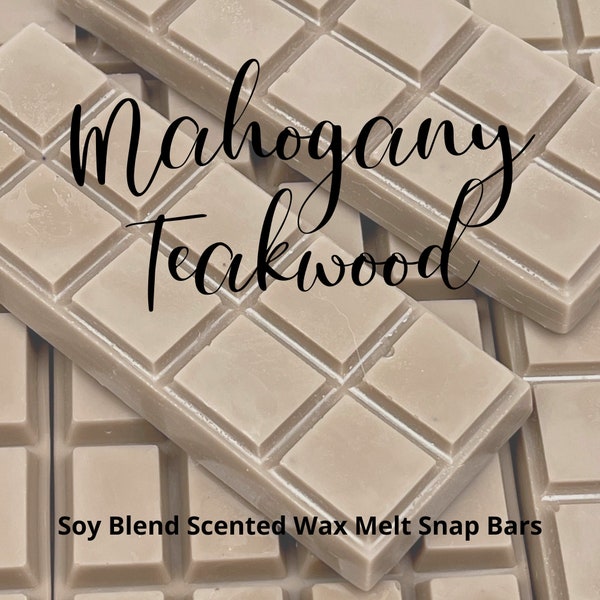 Mahogany Teakwood Scented Snap Bar Wax Melts Soy Blend, Highly Scented
