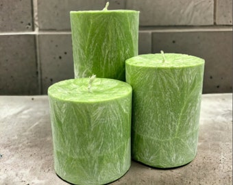 Unscented Palm Wax Pillar Candle, Lime Green with Textured Pattern