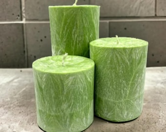 Unscented Palm Wax Pillar Candle, Lime Green with Textured Pattern