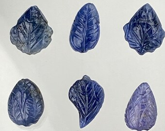 Blue Sapphire Leaf Carvings: Natural Gemstone Set (6pcs)