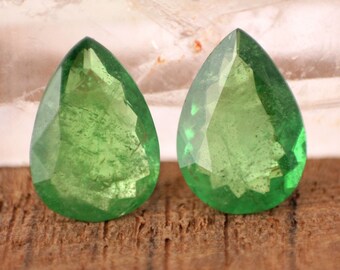 7,60 kt natuurlijk tsavoriet-granaatpaar | 19 x 13 mm peervorm groene edelstenen voor oorbellen | Gefacetteerde Afrikaanse granaat | Zeldzame onbehandelde geschenksteen