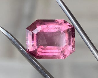 Groot! 7,3 kt natuurlijke neonroze-perzik toermalijn | 13 x 10 mm achthoekig geslepen edelsteen | Smaragd geslepen natuurlijke roze toermalijnsteen voor ring of hanger