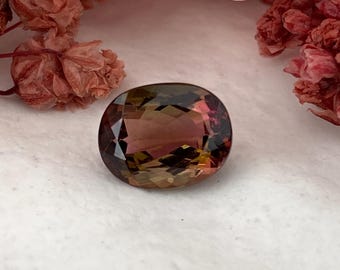 2,19 karaat unieke kleur natuurlijke tweekleurige toermalijn ovaal 9 x 7 mm losse edelsteen champagne en roze toermalijn natuurlijke gefacetteerde ovale steen