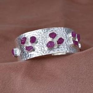 Natural Raw Ruby Gemstone Cuff Bangle, 925 Sterling Silver Bangle, Handmade Bangle, Hammered Raw Stone Ruby Bangle, Wedding, Gift For Her