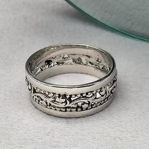 925 Sterling Silver Floral Statement Ring, Handmade Oxidized Band, Gothic Punk Jewelry, Father&#39;s Day Gift for Her, Men&#39;s Silver Flower Ring