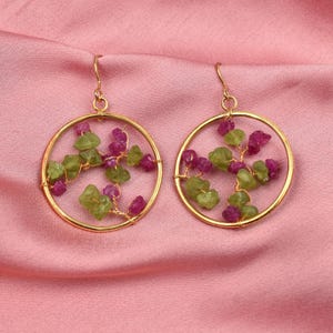 Women Peridot and Ruby Raw Gemstone Earrings in Gold Filled & Sterling Silver Drop Earrings For Elegant Dangle Earrings Raw Crystal Jewelry