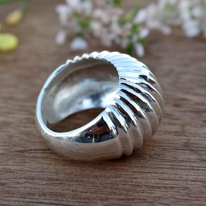 Sterling Silver Dome Ring: Handmade Bold Croissant Design