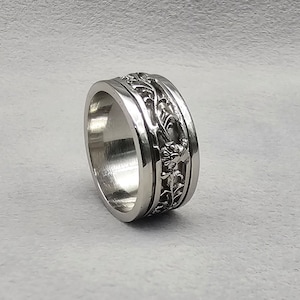 Sterling Silver Flower Spinner Ring: Handmade Meditation Anxiety Ring
