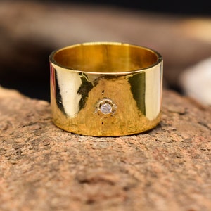Statement CZ Diamond Ring: 18K Gold Filled Wide Band