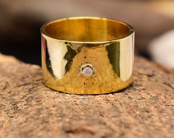 Statement CZ Diamond Ring: 18K Gold Filled Wide Band