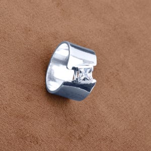 Square CZ Diamond Rings, Silver Rings, Wide Band Rings, Unique Men&#39;s Man&#39;s Silver Rings, Traditional Wide Eternity Woman Jewelry, Mother&#39;s