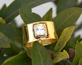 Statement CZ Diamond Sterling Silver Ring: Wide Wedding Band