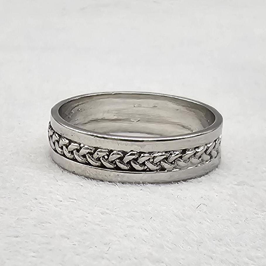 Bague Ancienne En Argent Massif 925 - Jonc Torsadé, Taille 55 - Occasion