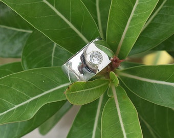 CZ Diamond Statement Ring: Wide Band Sterling Silver Eternity
