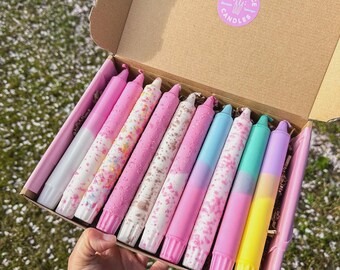 Pastel Taper Candles, Dip Dye Mix Candles, set of 10