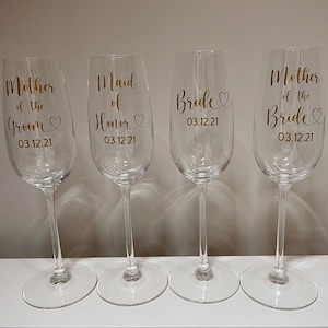 Decalques personalizados de vidro de champanhe para festa de noiva, etiquetas de vidro de champanhe de noiva, decalques de flauta de champanhe de noiva DIY, lembrancinhas de casamento em vinil
