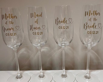 Personalized Bridal Party Champagne Flute Vinyl Decals, Wedding Favors