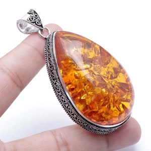 Orange BÁLTICO ÁMBAR PLATA ESTERLINA 925 Sol Colgante Joyas Joyería Regalo En Caja