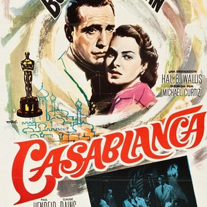 1942 Casablanca filmposter afdrukken Humphrey Bogart Ingrid Berkman romantiek