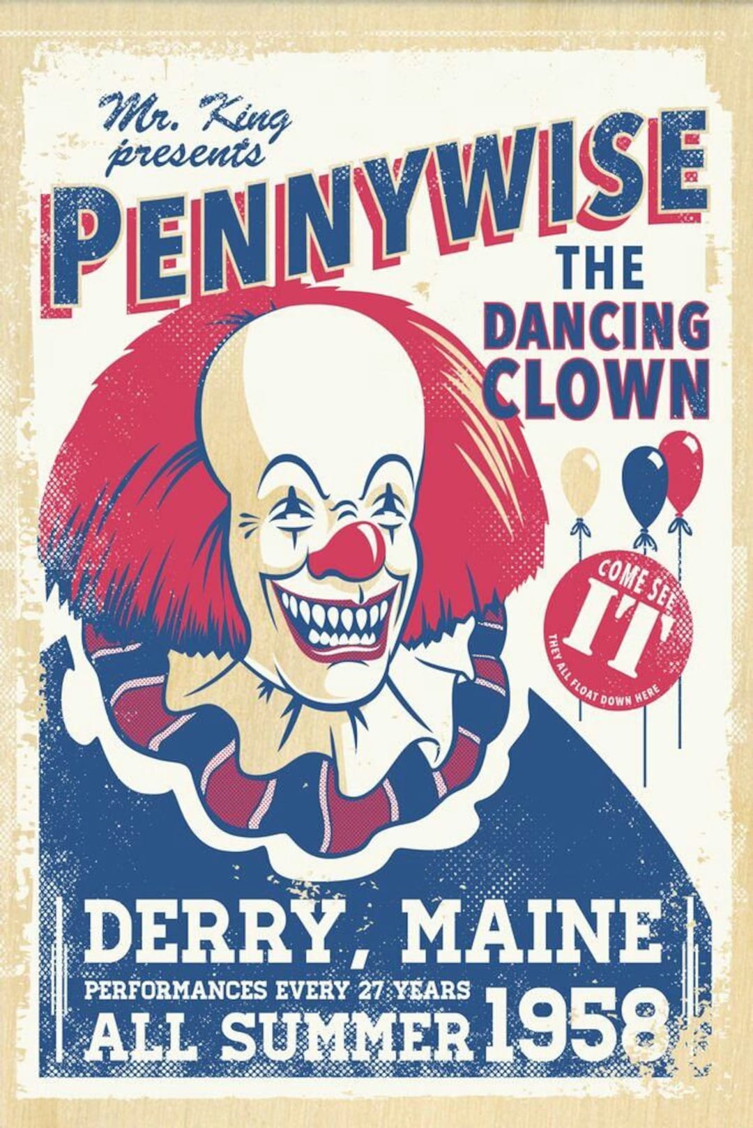 1990 Stephen King IT Pennywise the Dancing Clown Derry Maine Poster/print Etsy