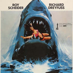 1975 Jaws Movie Poster/Print Martin Brody Quint Great White Shark Amity Island No Swimming Beach Closed