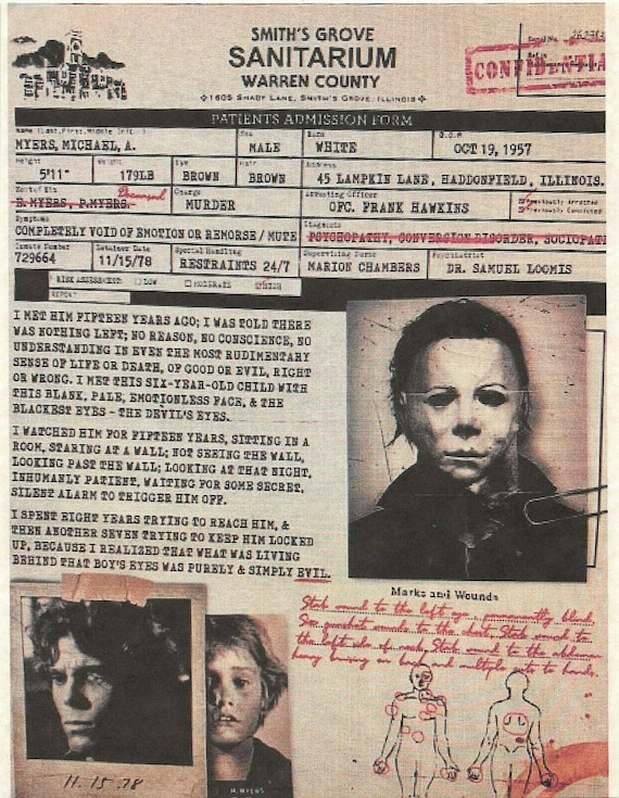 1978 Halloween Smiths Grove Sanitarium Michael Myers Etsy