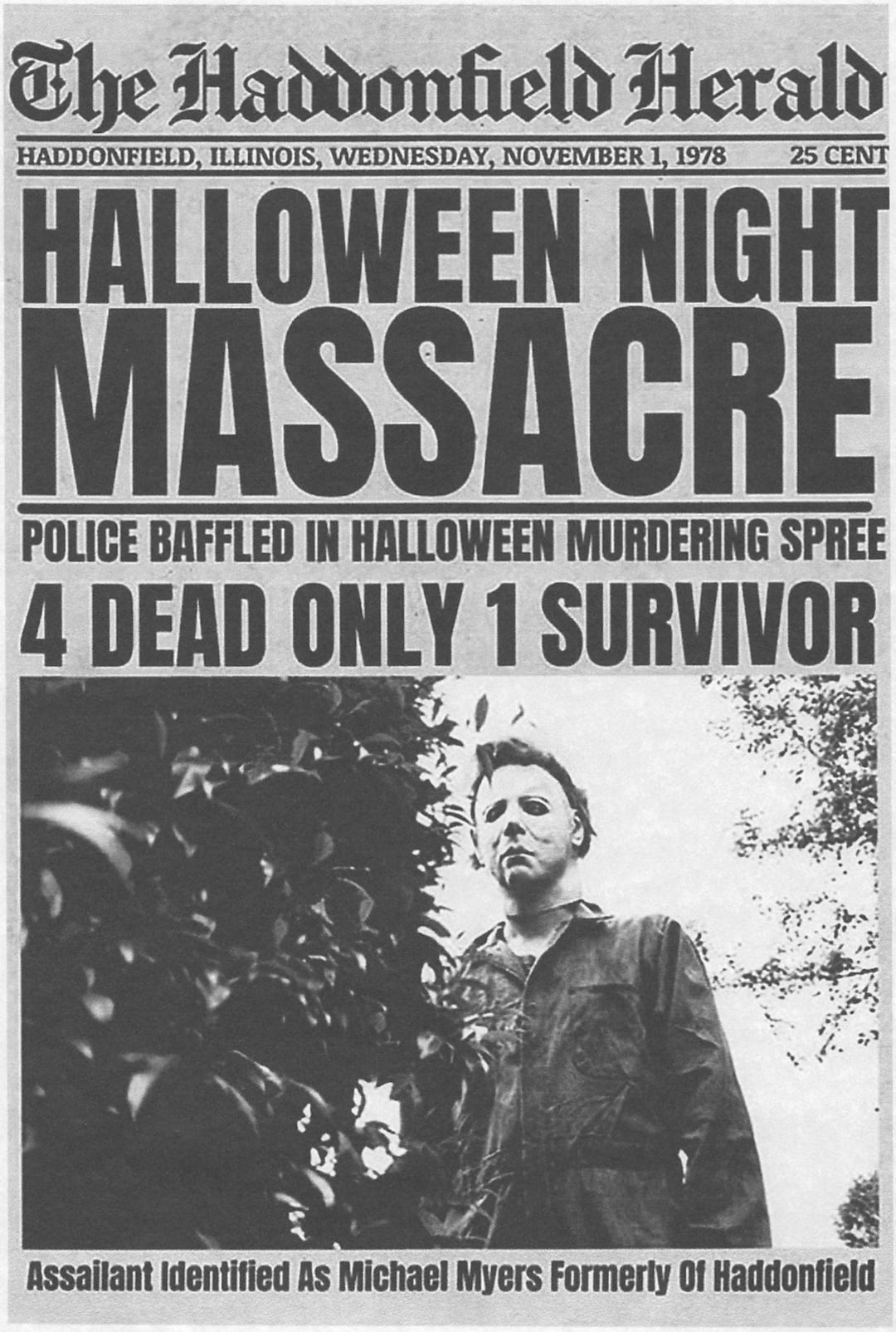 1978 Halloween Haddonfield Herald Halloween Night Massacre
