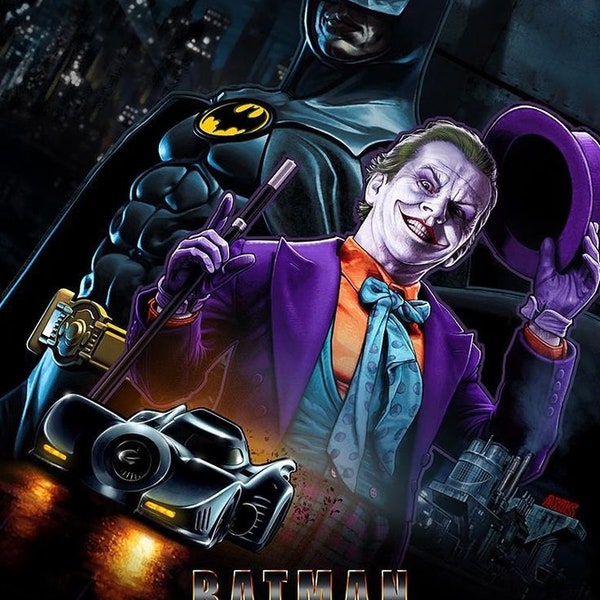 1989 Batman Movie Poster Print > Michael Keaton > DC Comics > Gotham City > Jack Nicholson > The Dark Knight > Kim Bassinger