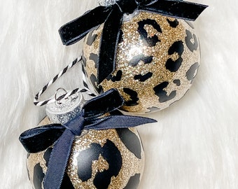 Leopard Glitter Bulb Christmas Ornaments 2.5” Diameter