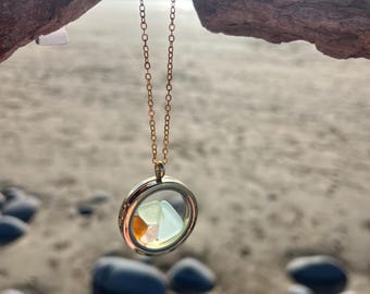 Floating Sea Glass Locket Necklace, Genuine Devon Sea Glass Jewellery, Coastal Pendant Necklace, Ocean Inspired Gift for Her