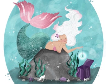 Mermaid Greeting Card | Blank Ocean Fantasy Card | Coastal Mermaid Art Card | Sea Glass Inspired Illustration | Birthday Card | Under the Se