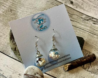 Orb earrings, from the Ocean Orb Collection, shells, Seaglass, unique, eco, recycled, free, gift, birthday, Christmas