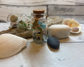 Mermaid wish Jars, Seaglass jars, devon, sea pottery, shells, quartz