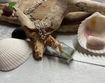 Mermaid wish jar pendant, necklace, Seaglass from north devon
