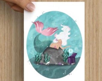 Mermaid Postcard | Ocean Fantasy Art Postcard | Coastal Mermaid Illustration | Sea Inspired Postcard | Mermaid Lover Gift | Collectable Art