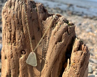 Genuine Seaglass Pendant with light gold coloured chain