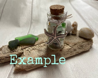 Mystery Seaglass Wish Jars, Seaglass jars, devon, sea pottery, shells, quartz