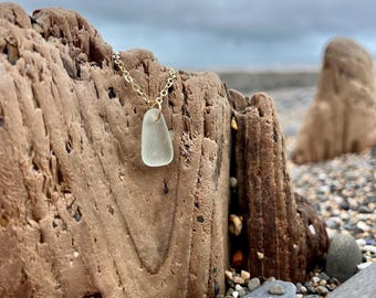 Genuine Seaglass Pendant with light gold coloured chain