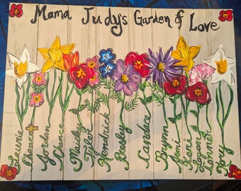 Customized "Mother's Garden" painting with names on Stems of Birth Month Flowers