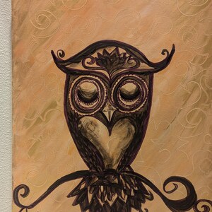 Eulen Gemälde auf Leinwand mit Metallic-Acrylfarbe in goldenem Schimmer für die Eulenliebhaber, die du kennst