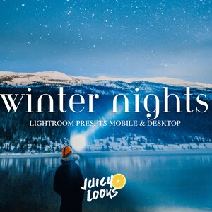 6 Winter Lightroom Presets, Mobile & Desktop, Filters, Nights, Snow, Landscape, Astro Photography Preset, Landscape Photo, Editing