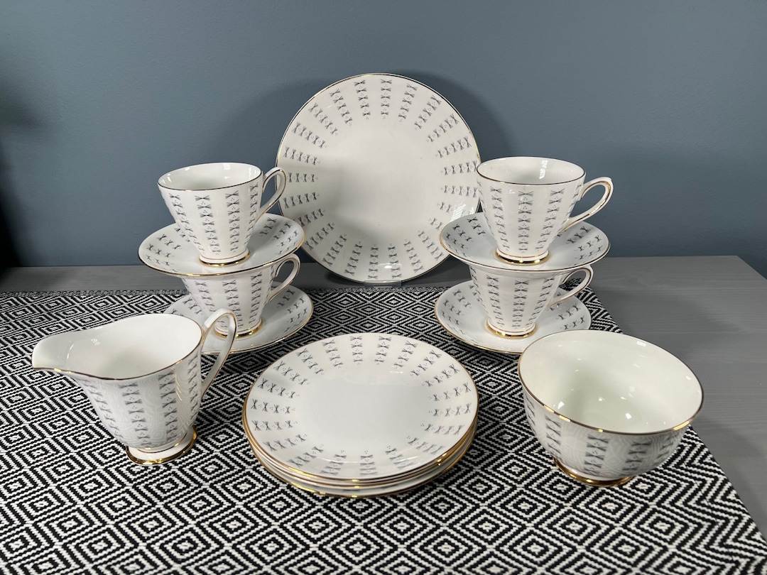 Windsor Aurora Tea Trios Cups Saucers Side Plates Cake Jug 