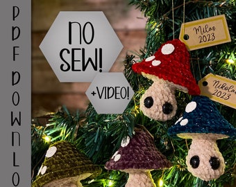 PDF No-Sew Mini Pilz Ornament Schlüsselanhänger Anfänger einfach Amigurumi Häkelanleitung ARSerendipityDesigns